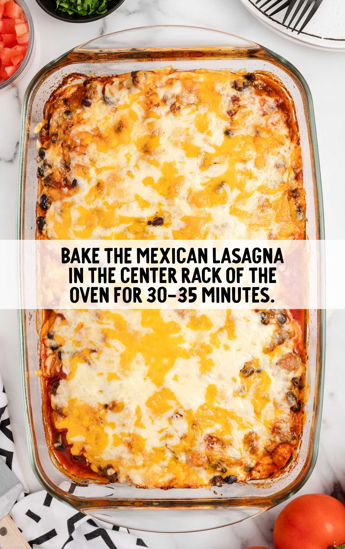 lasagna baked in the middle rack for 20-35 minutes