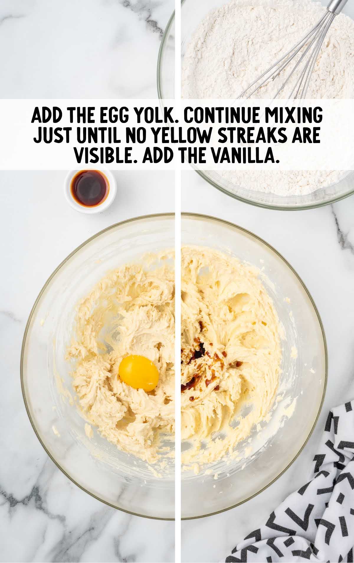 egg yolk added to the sugar mixture