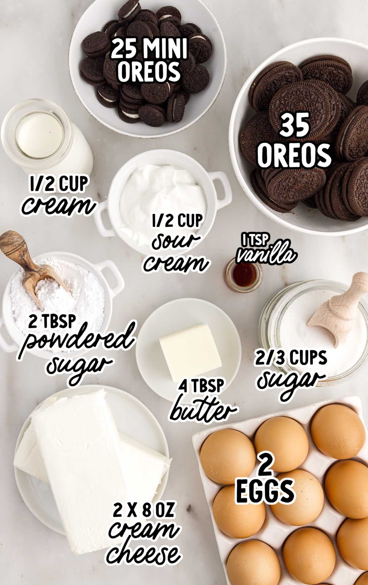 Oreo Cheesecake Bites raw ingredients that are labeled