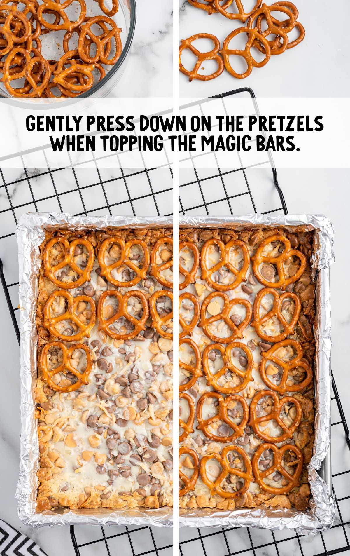 press down on the pretzels when topping the magic bars