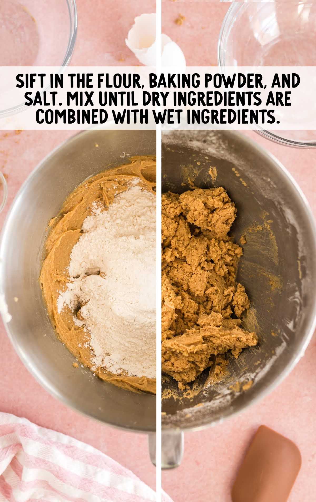 flour, baking powder, and salt combined in a bowl