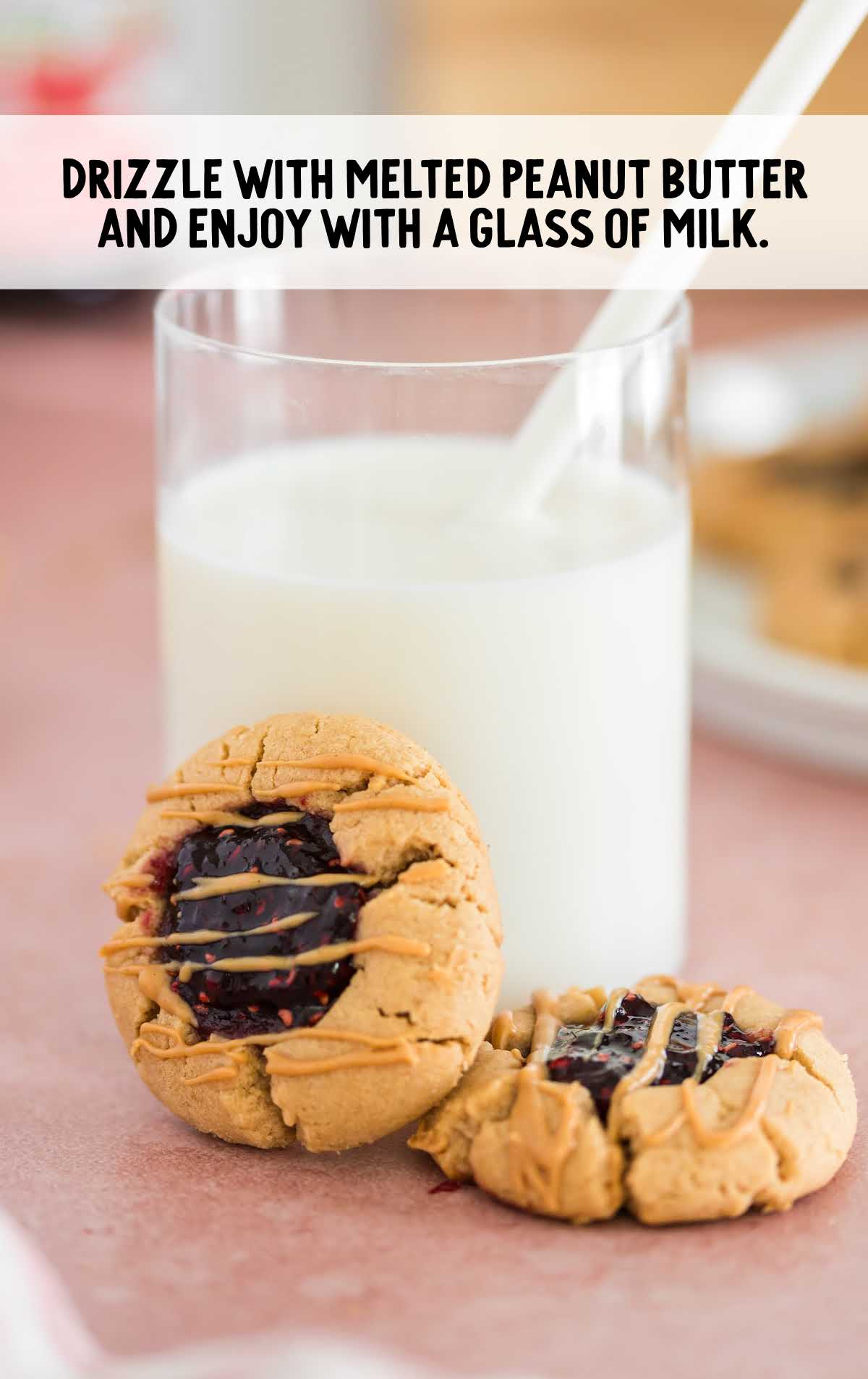 Peanut Butter Thumbprint Cookies with a glass of milk