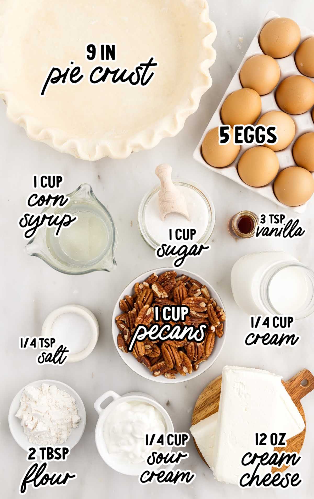 Pecan Cheesecake Pie raw ingredients that are labeled