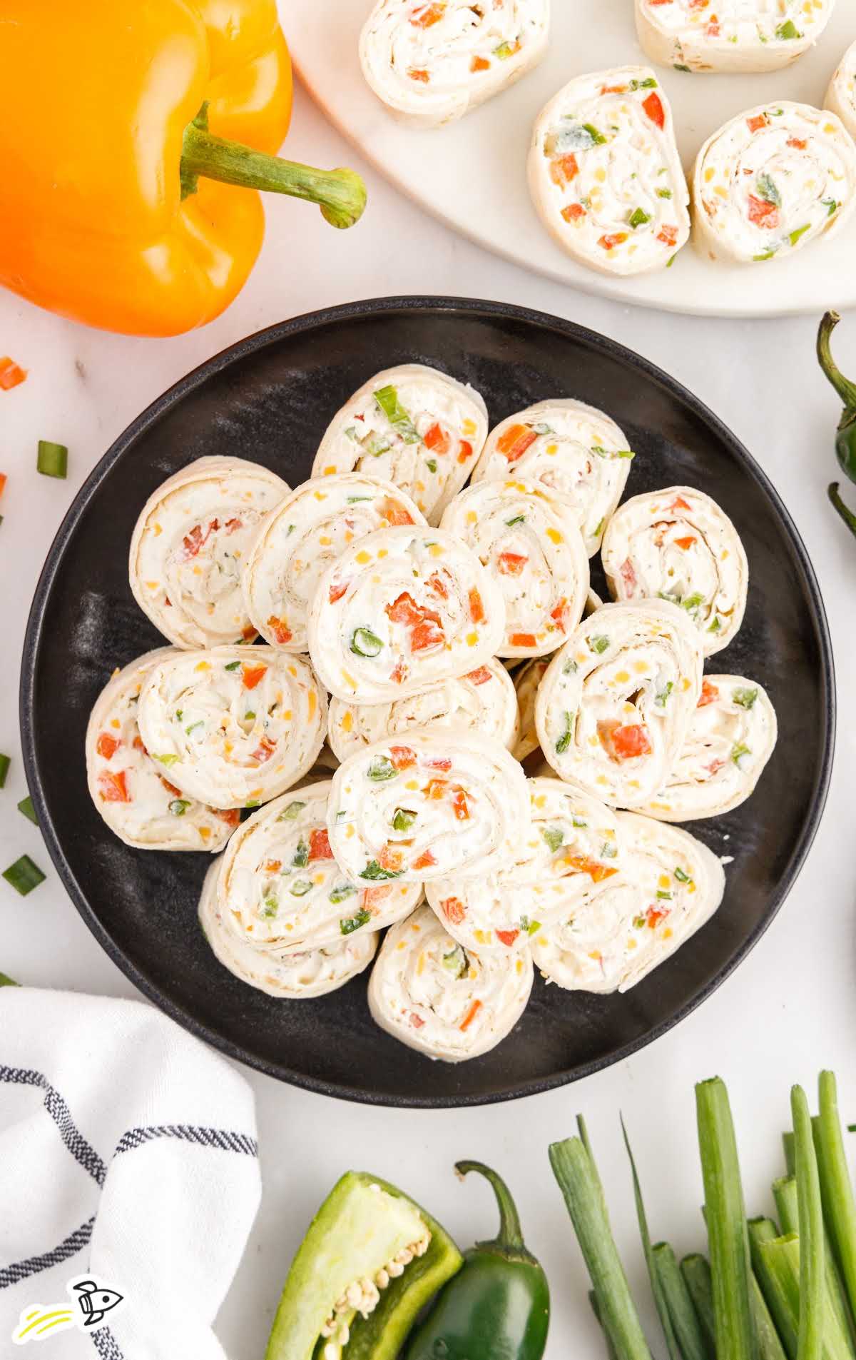 overhead shot of Ranch Roll Ups on a plate
