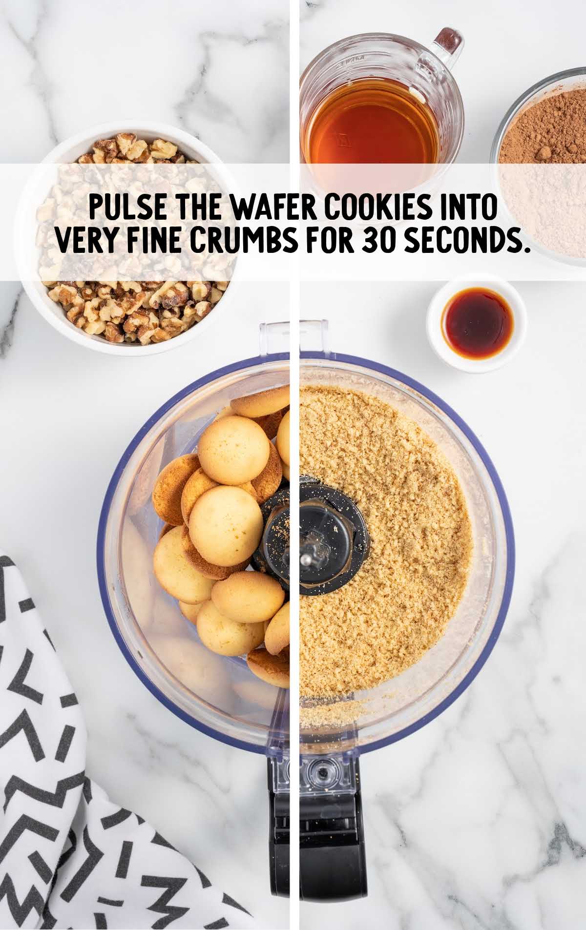 vanilla wafer cookies combined in a food processor 