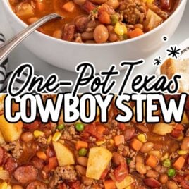 overhead shot of Texas Cowboy Stew in a bowl