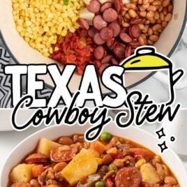 overhead shot of Texas Cowboy Stew in a bowl