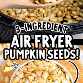 overhead shot of Air Fryer Pumpkin Seeds in a bowl