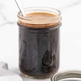 close up shot of 3 Ingredient Stir Fry Sauce in a mason jar
