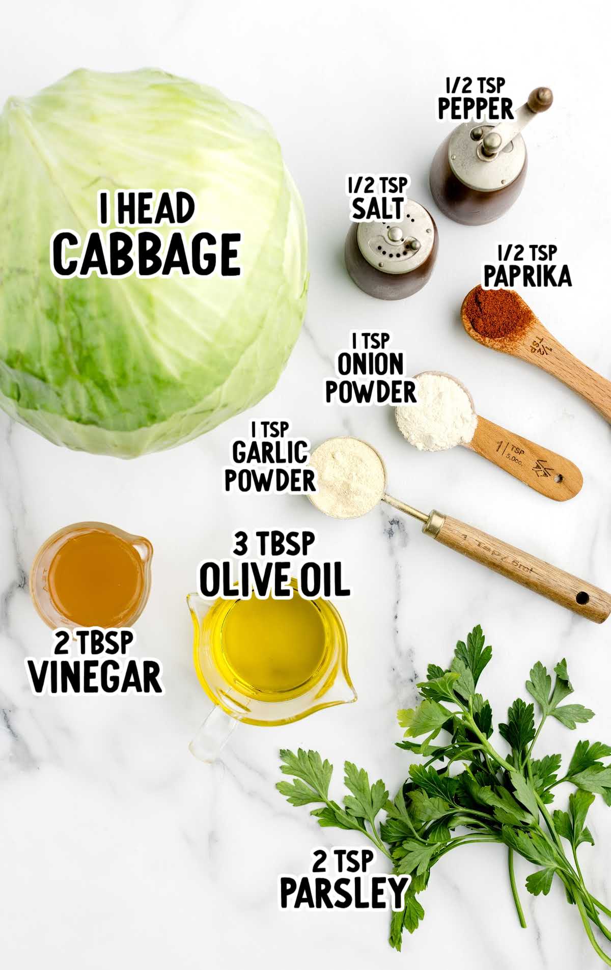 Air Fryer Cabbage raw ingredients that are labeled