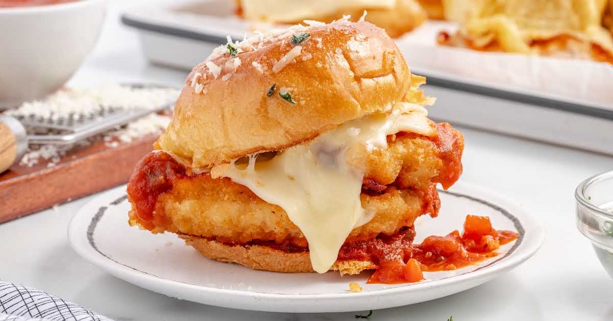 close up shot of a Chicken Parmesan Slider on a plate