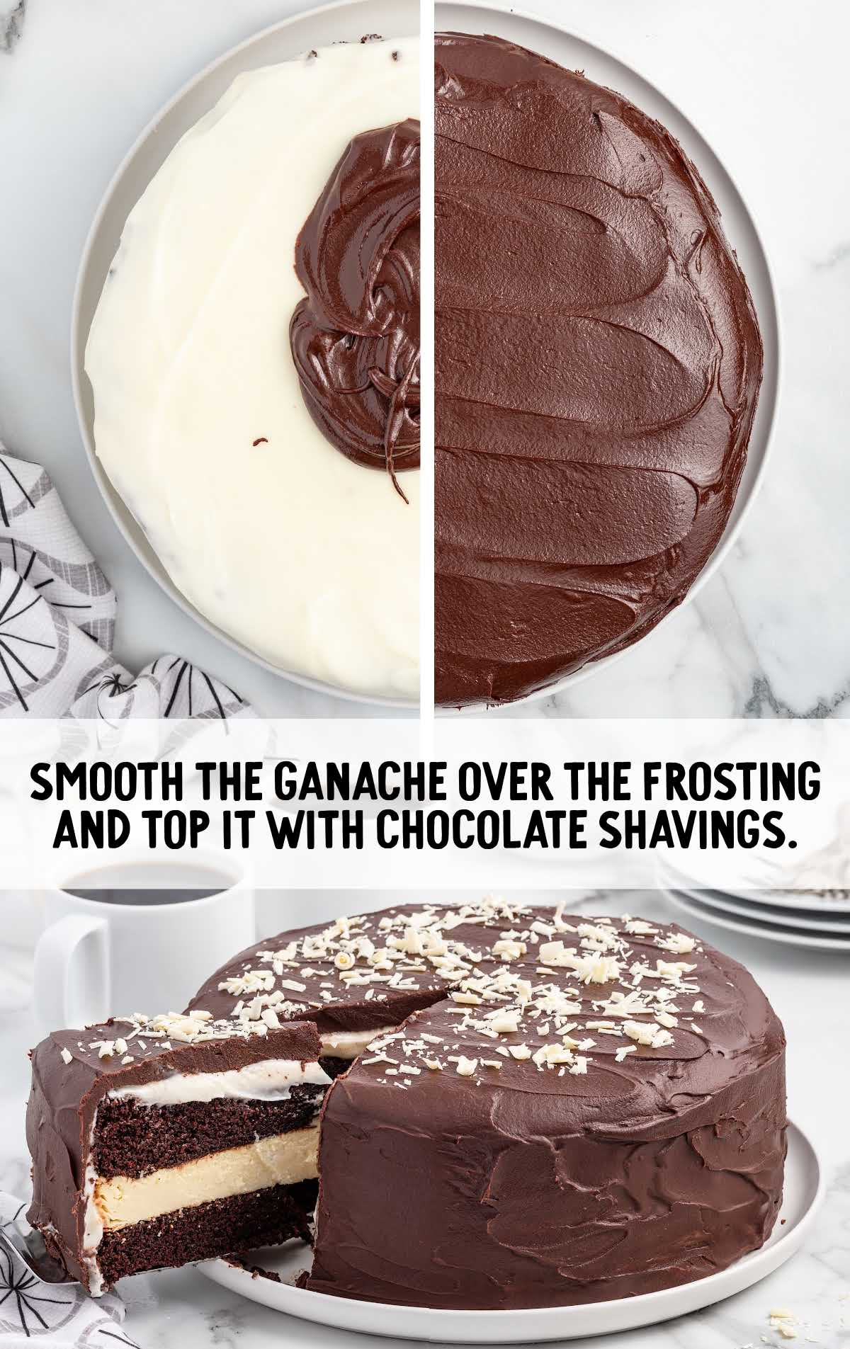 ganche smoothed over the top of the frosting