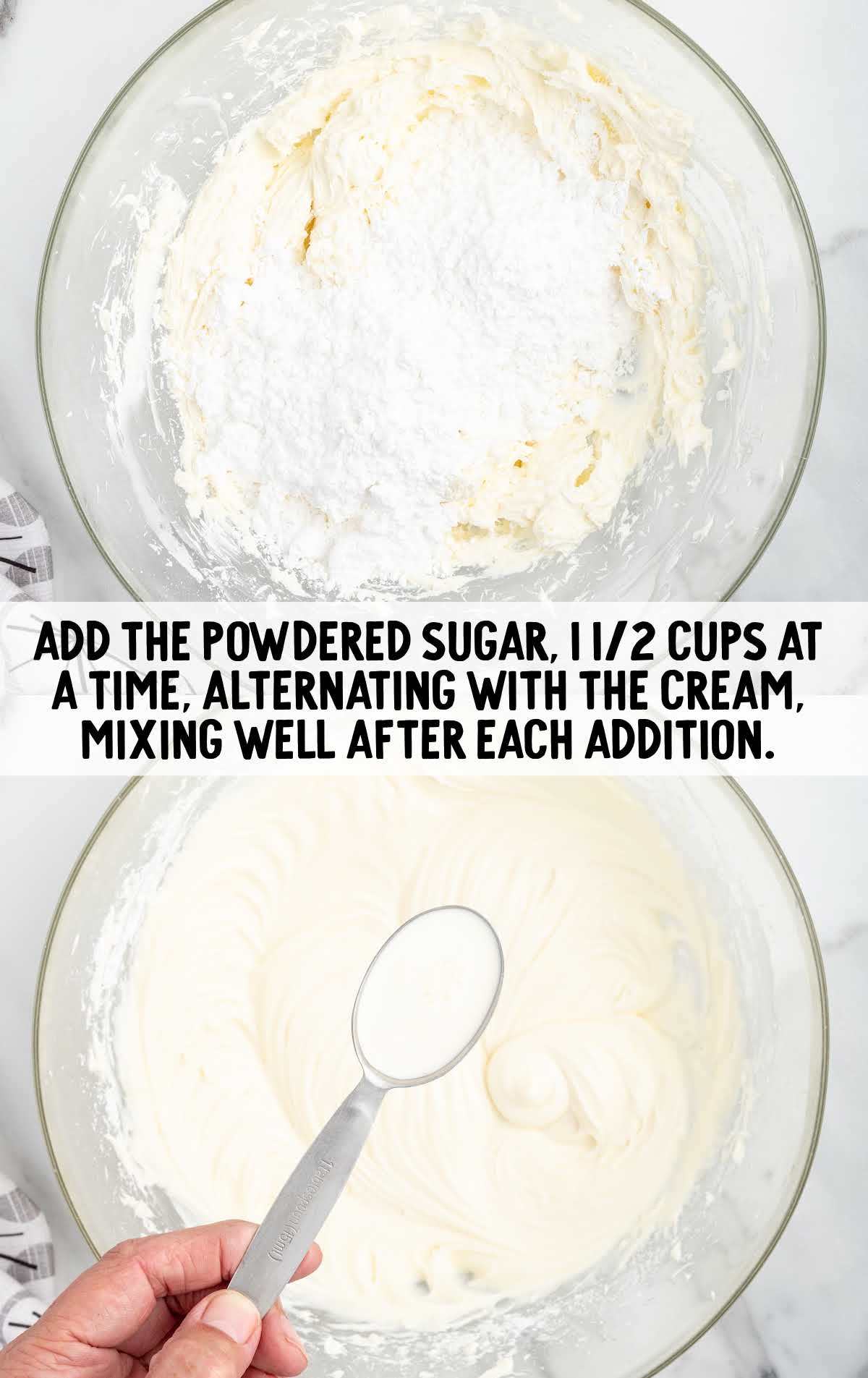 powdered sugar and heavy cream combined in a bowl