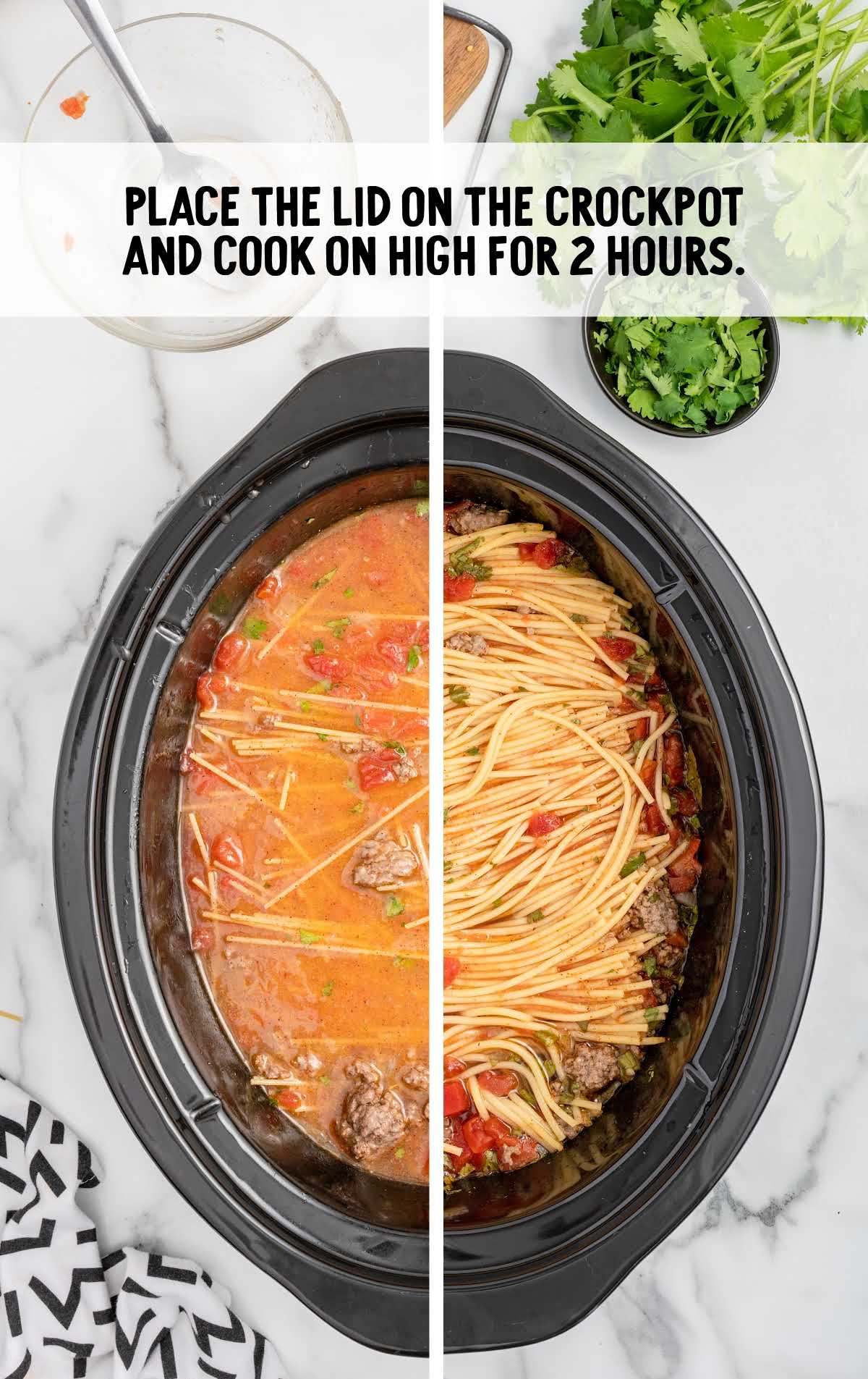 spaghetti cooked in a crockpot