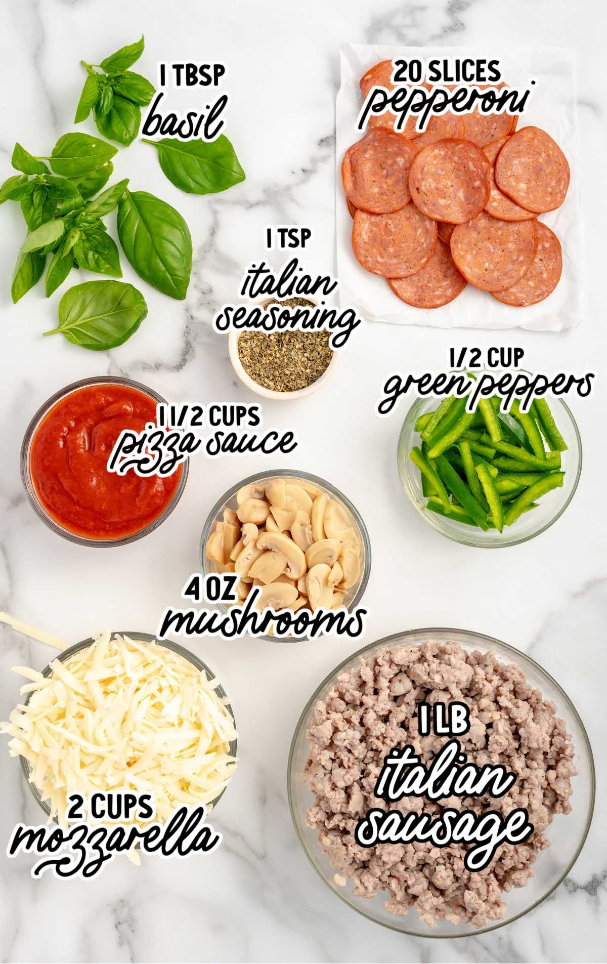 Crustless Pizza raw ingredients that are labeled