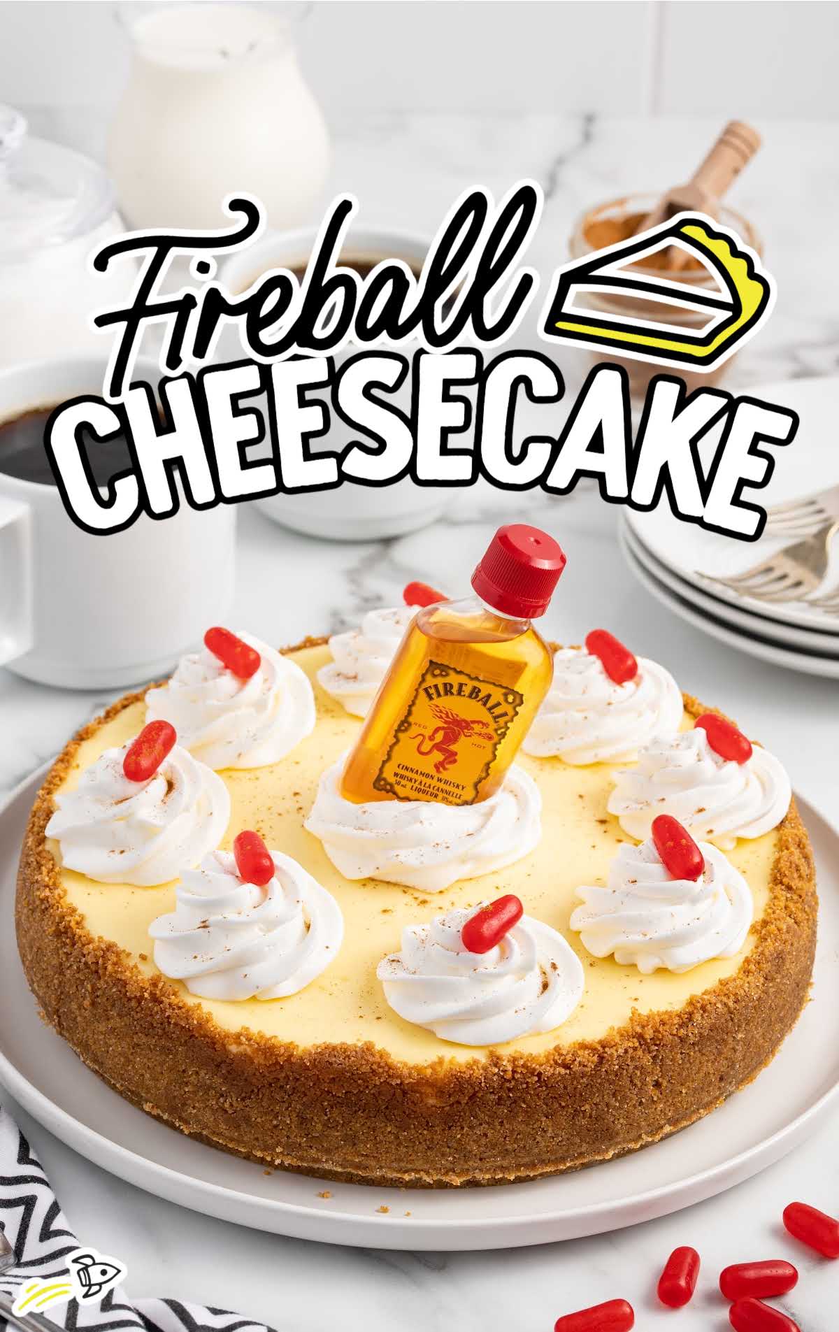 a close up shot of Fireball Cheesecake on a plate