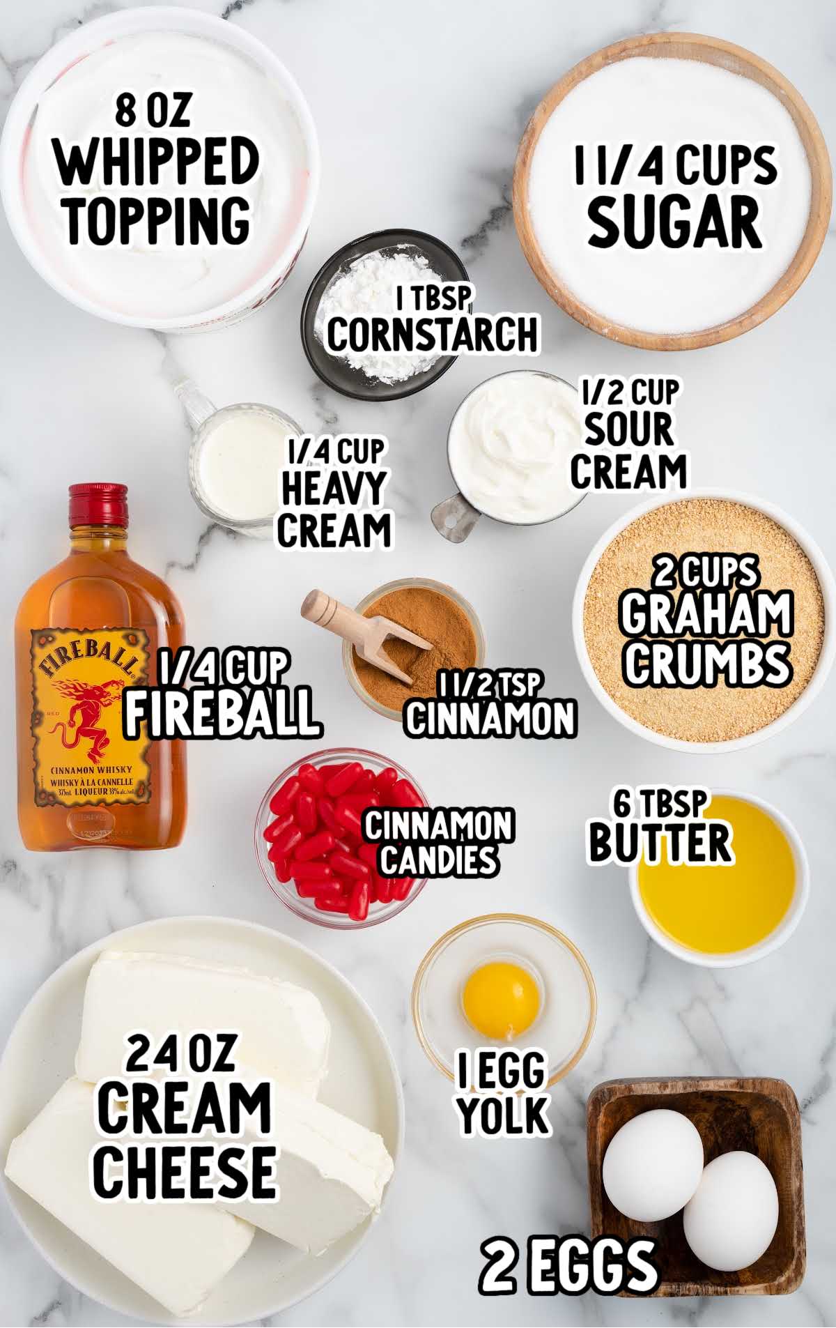 Fireball Cheesecake raw ingredients that are labeled