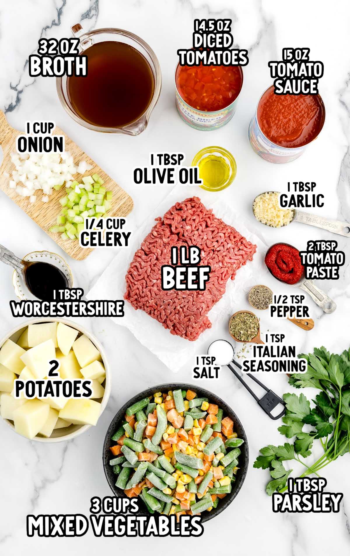 Hamburger Soup Crockpot raw ingredients that are labeled