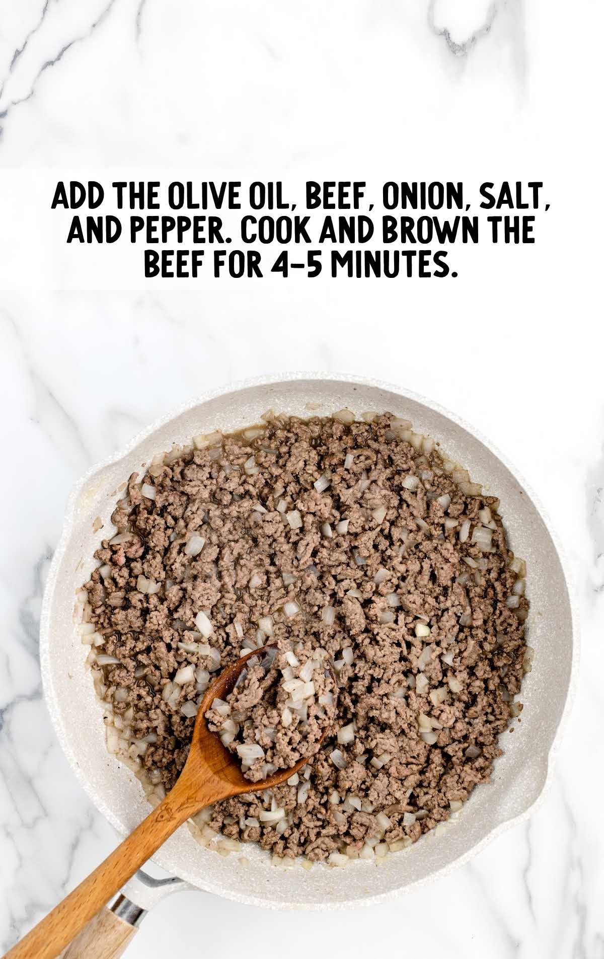olive oil, beef, onion, salt, and pepper added with the beef