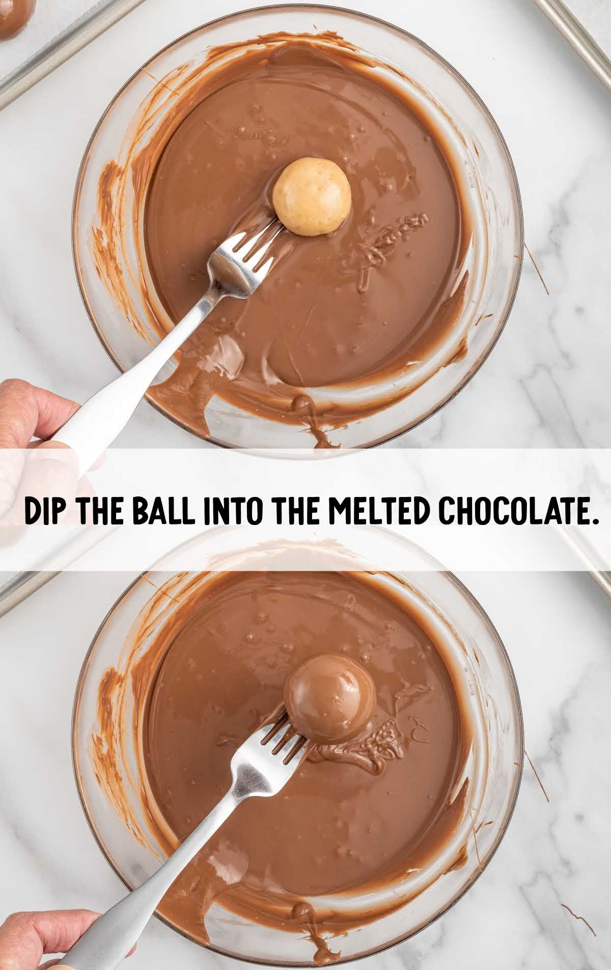 balls dipped into the melted chocolate