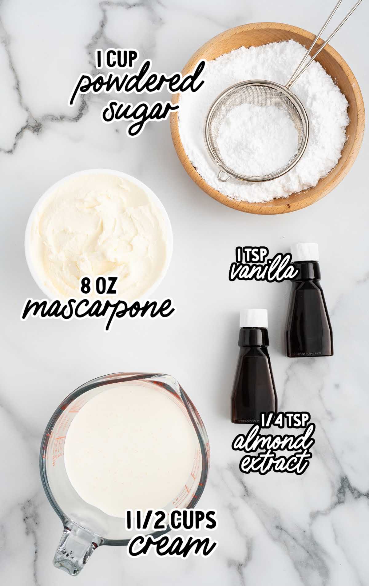 Mascarpone Frosting raw ingredients that are labeled