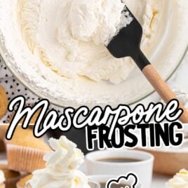 overhead shot of Mascarpone Frosting in a bowl