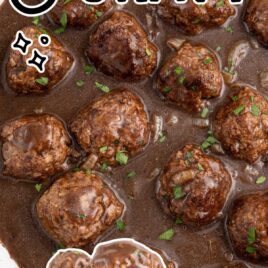 close up shot of Meatballs And Gravy on a plate