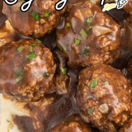 closeup shot of Meatballs And Gravy on a plate