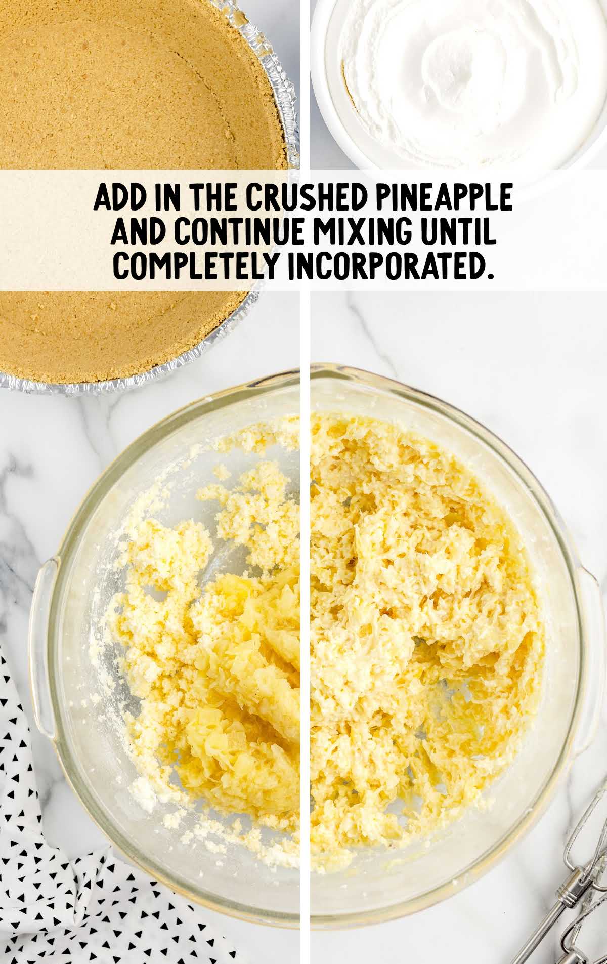 crushed pineapple added to the bowl