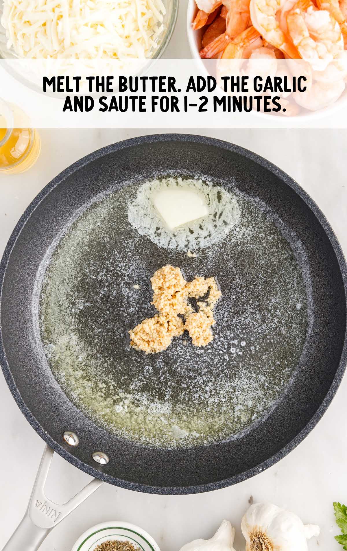 butter and garlic melted in a skillet