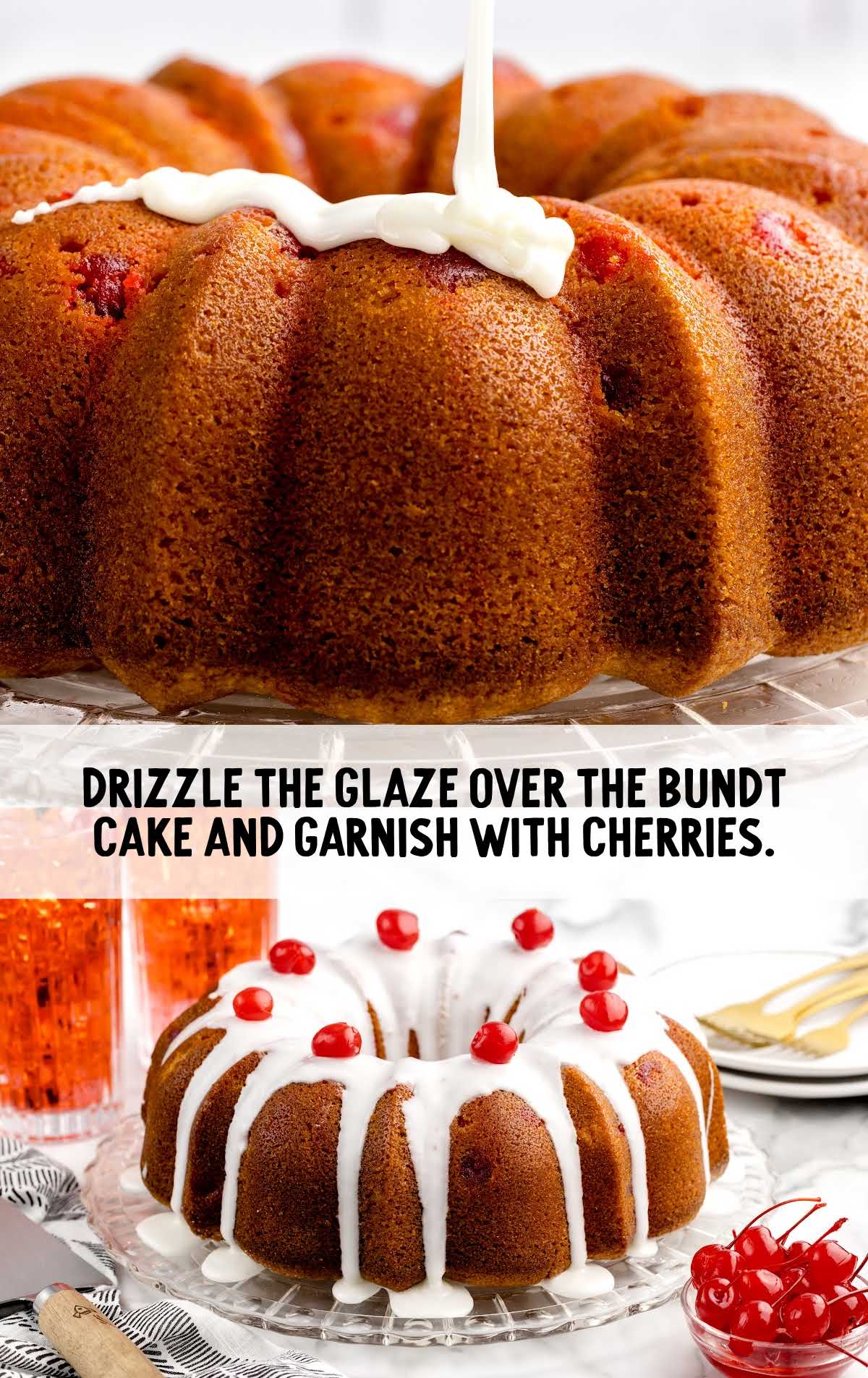 glaze drizzled over the cake