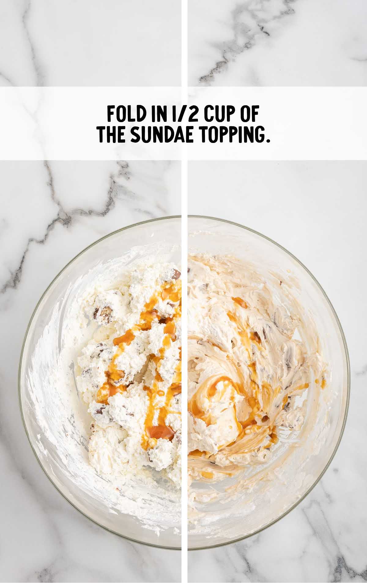 sundae topping folded into the cream cheese mixture
