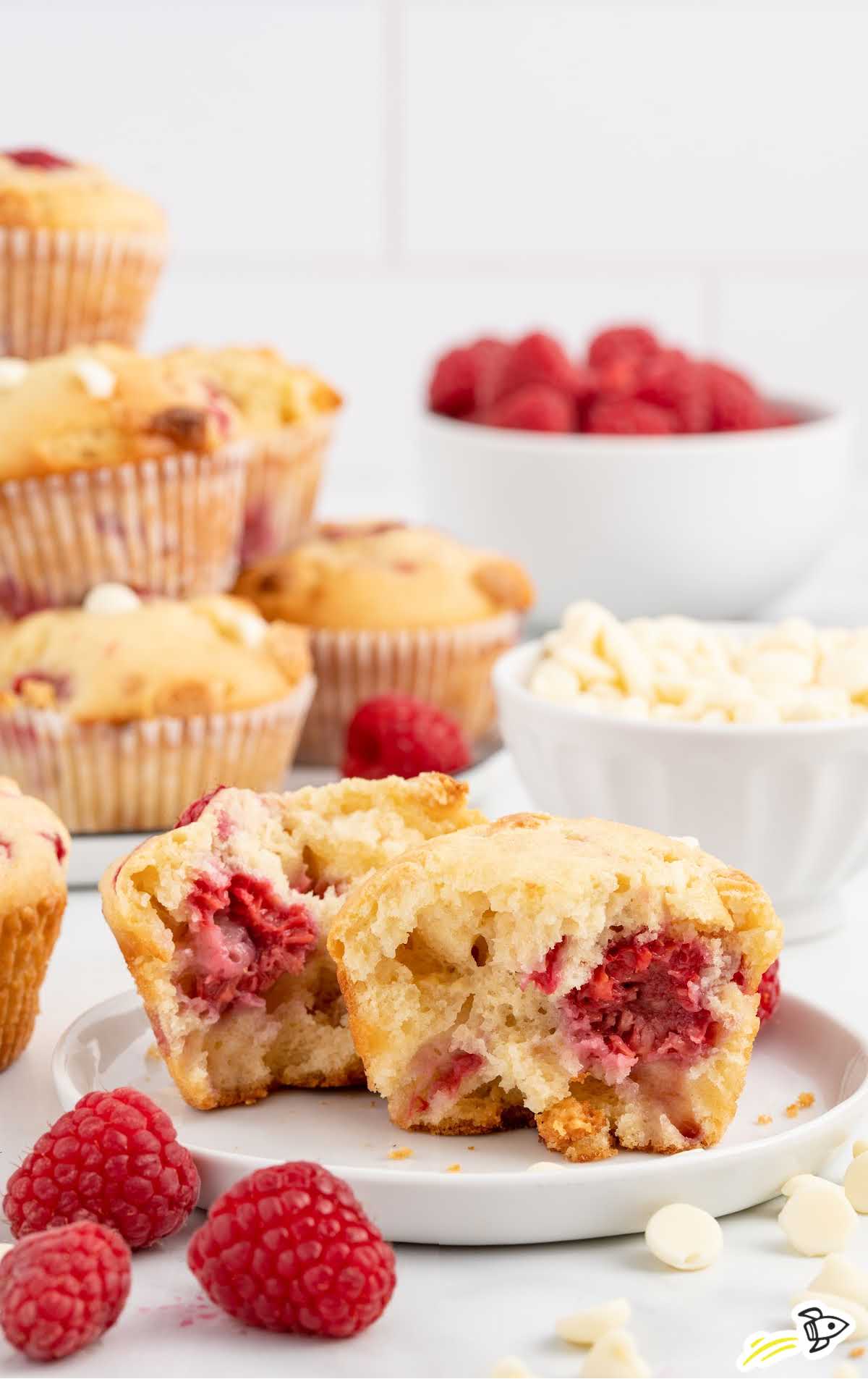 White Chocolate and Raspberry Muffins on a plate