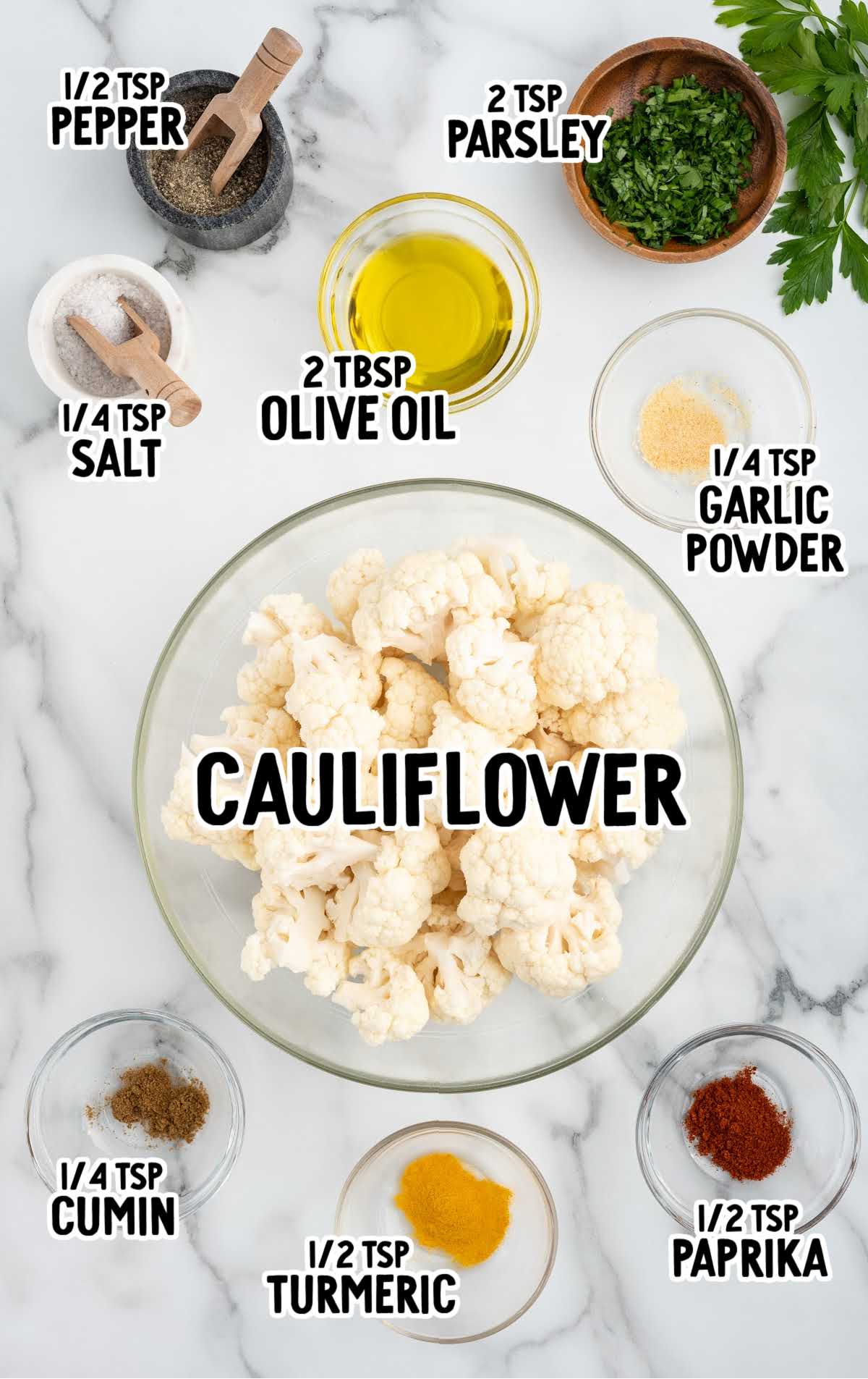 Air Fryer Cauliflower raw ingredients that are labeled