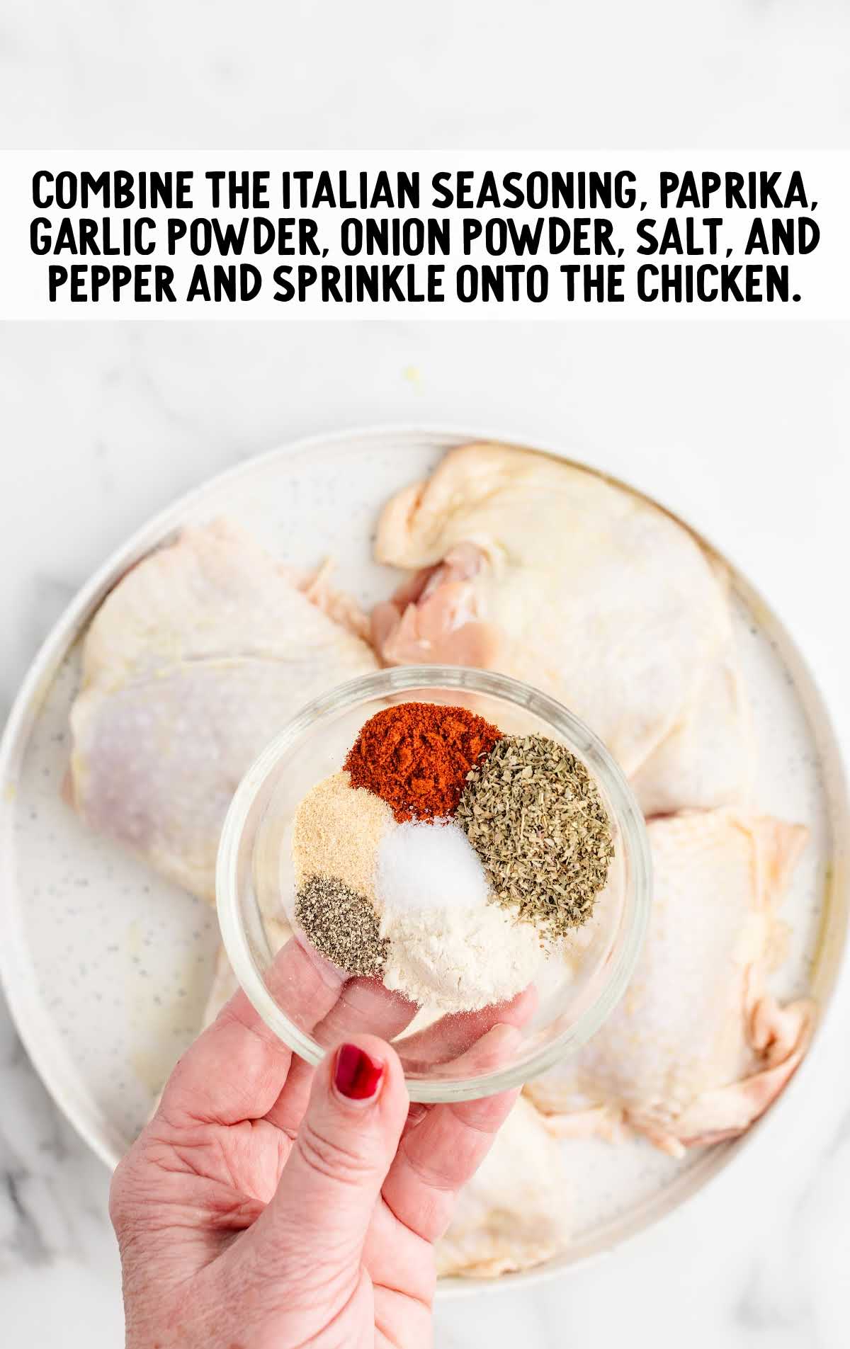 chicken thighs sprinkled with smoked paprika, Italian seasoning, garlic powder, onion powder, salt, and black pepper
