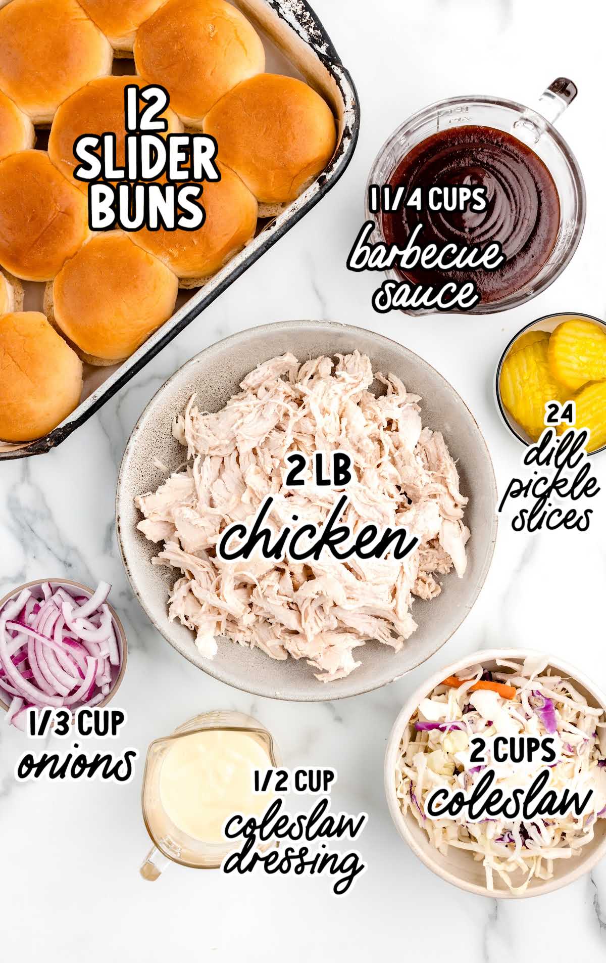 BBQ Chicken Sliders raw ingredients that are labeled