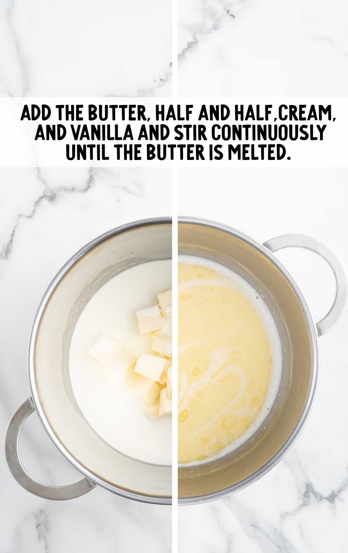 butter, half and half, cream, vanilla added to the banana flavoring mixture