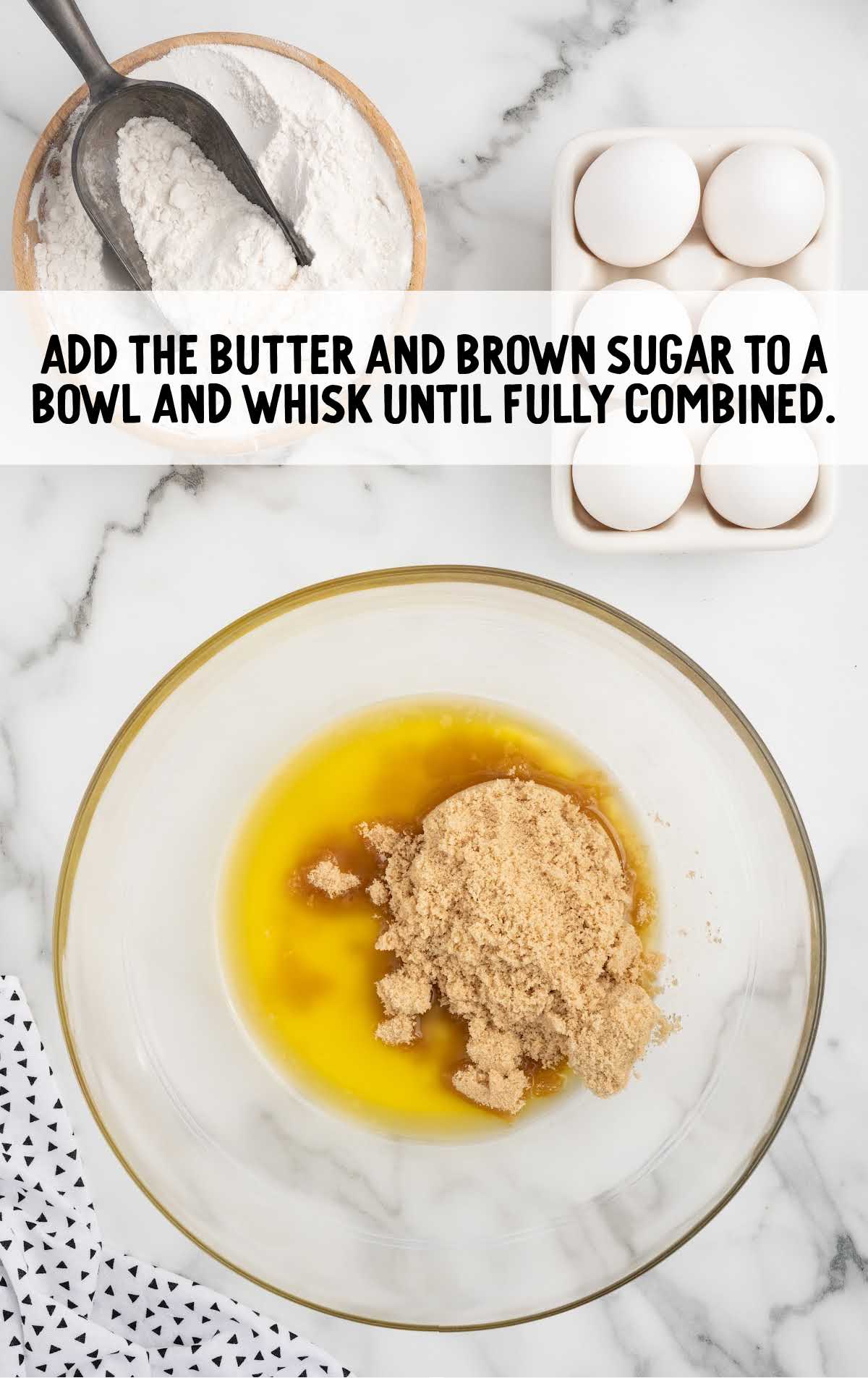 butter and brown sugar added to the ingredients in the bowl