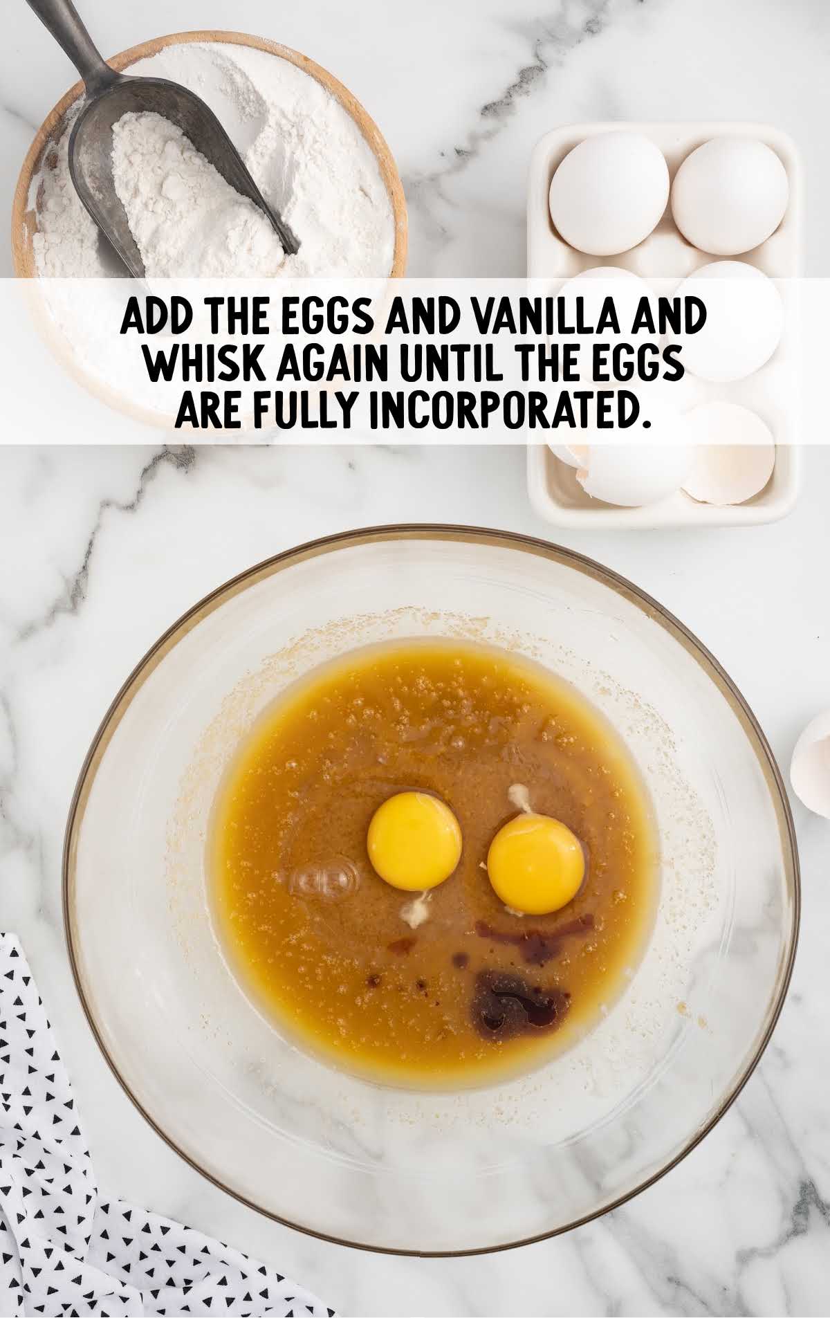 eggs and vanilla extract combined in a bowl