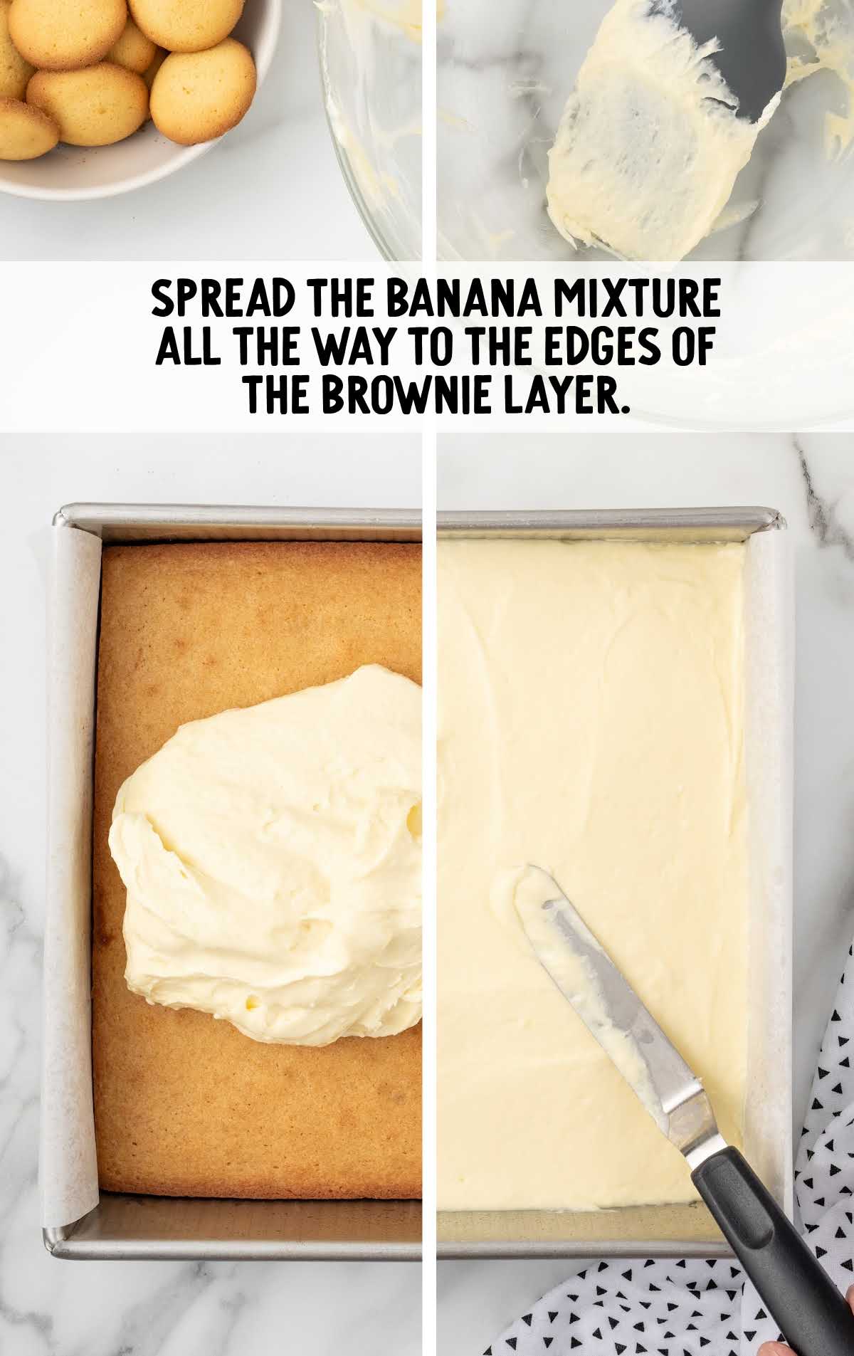 spread the banana mixture on top of the brownie layer in a pan