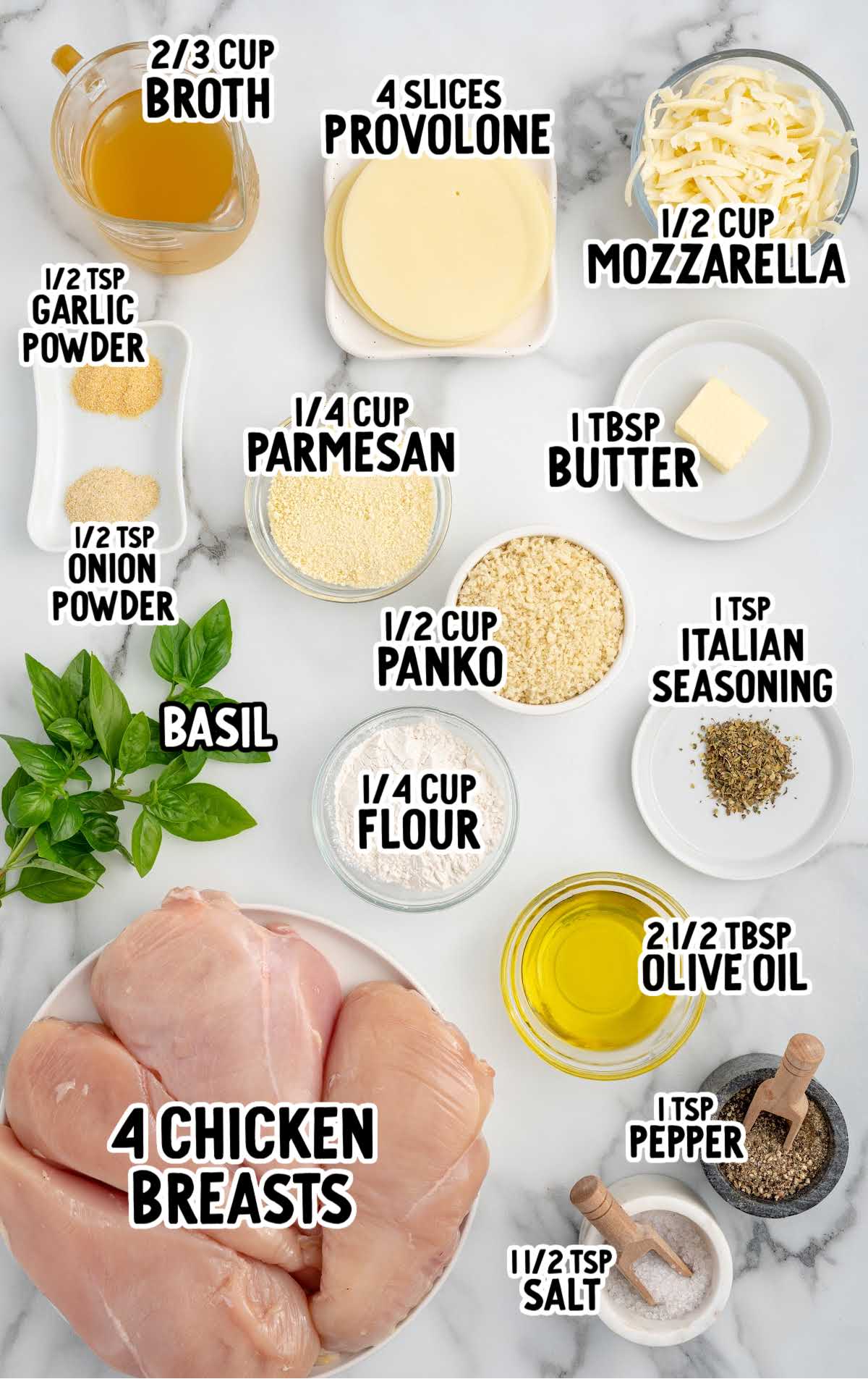 Cheese Stuffed Chicken Breasts raw ingredients that are labeled