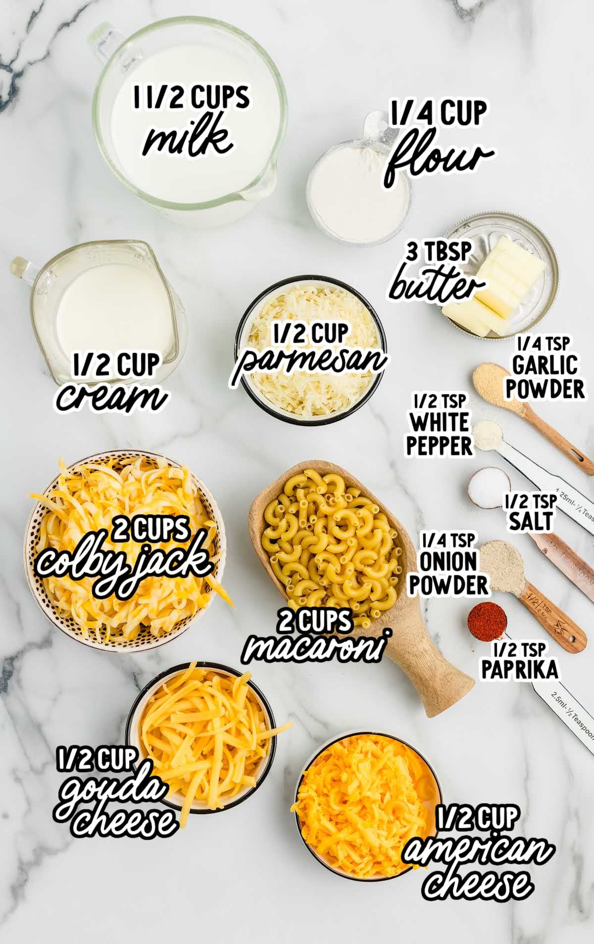 Chick Fil A Mac And Cheese Recipe raw ingredients that are labeled