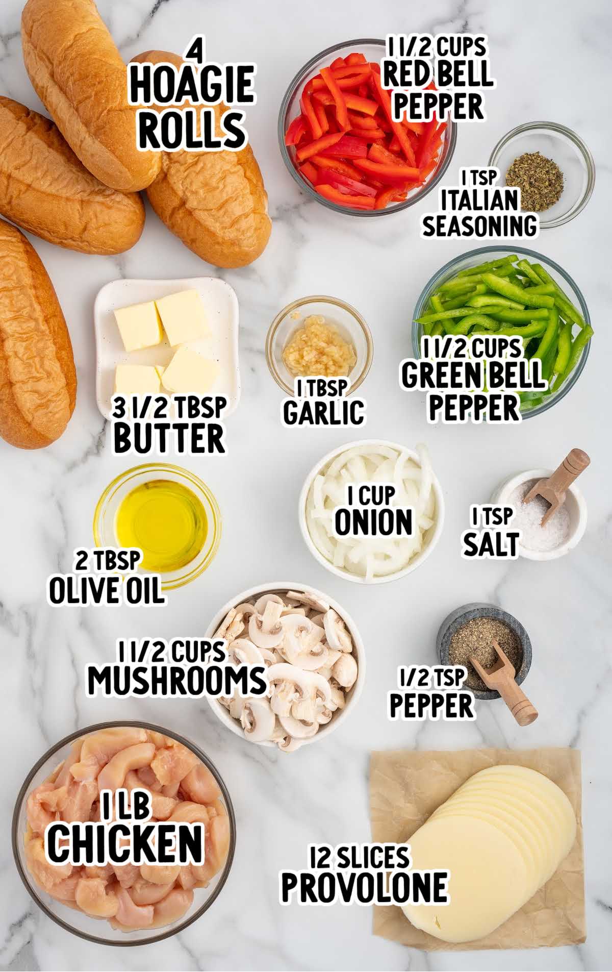 Chicken Cheesesteak raw ingredients that are labeled