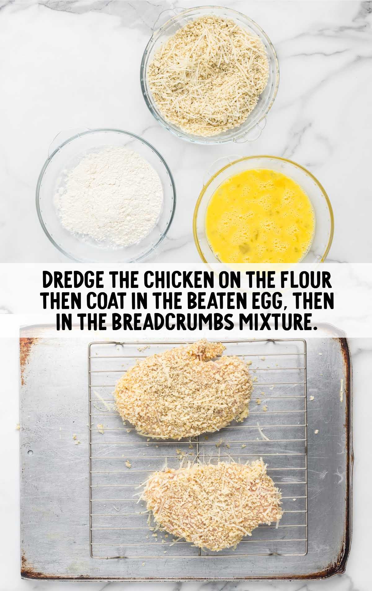 chicken dredge on the flour, eggs and breadcrumbs mixture