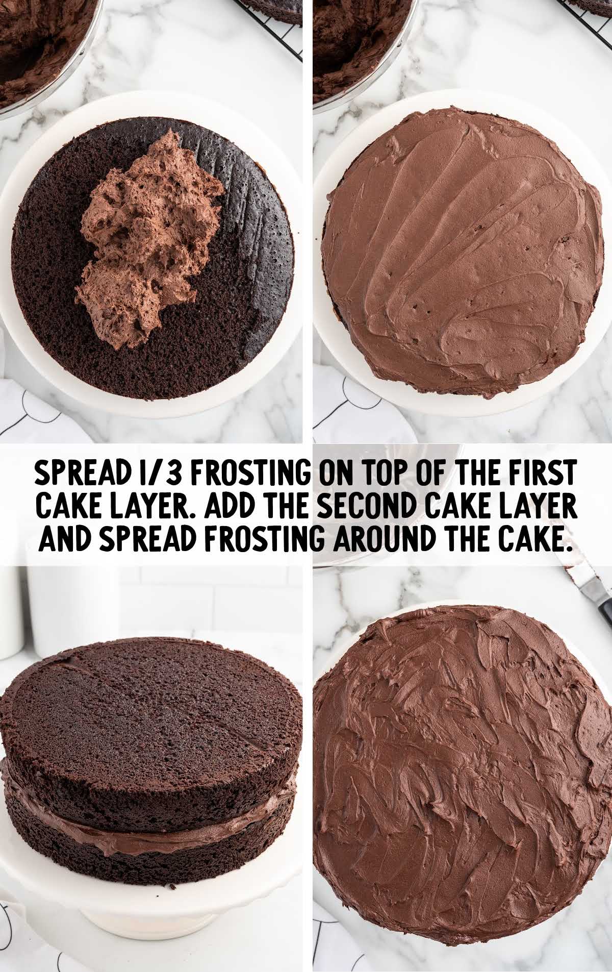 frosting spread over the cake
