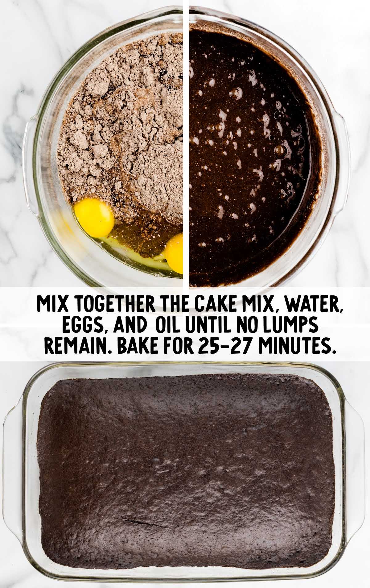 cake mix combined in a bowl then baked in a baking dish