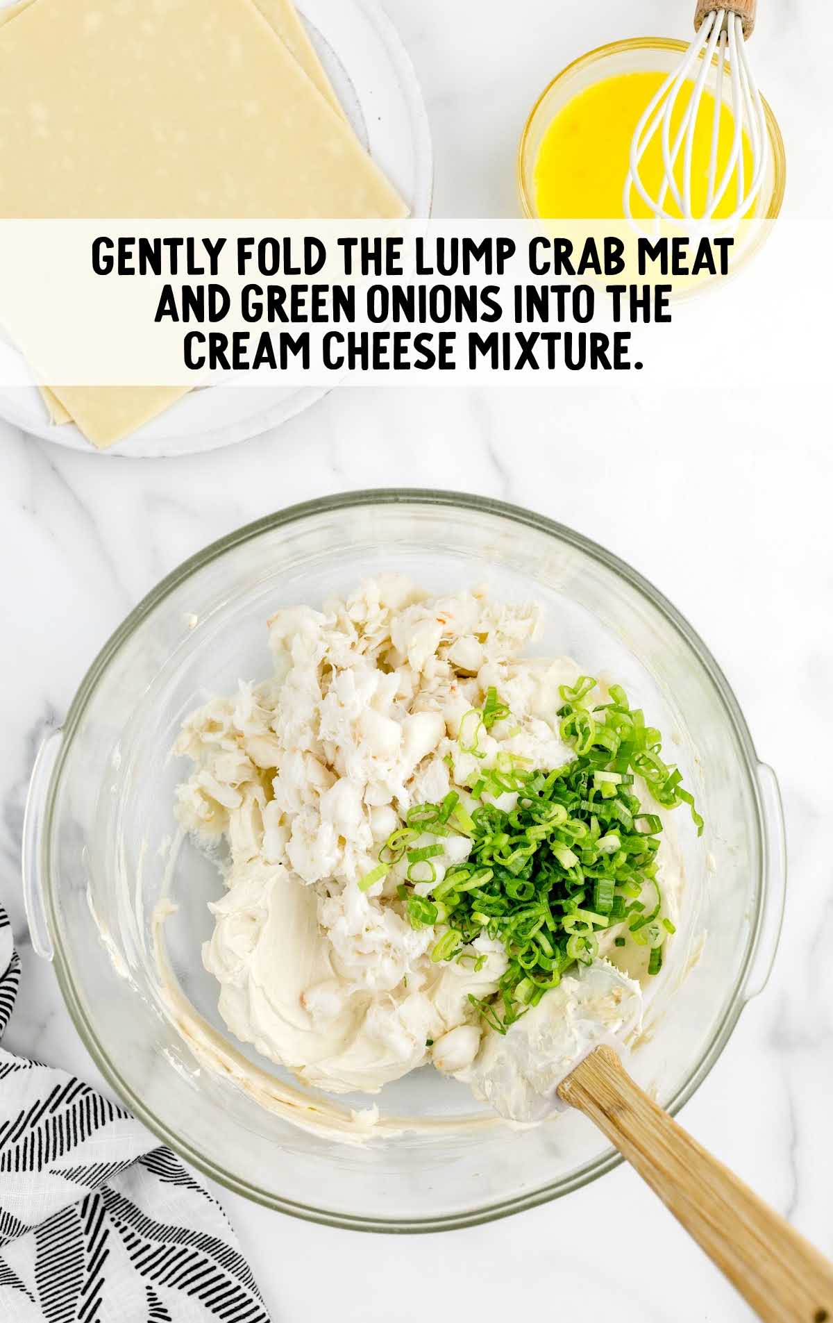 lump crab meat and green onions folded into cream cheese mixture