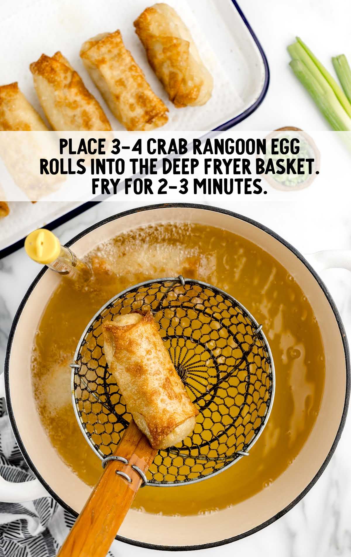 egg rolls fried in a deep fryer