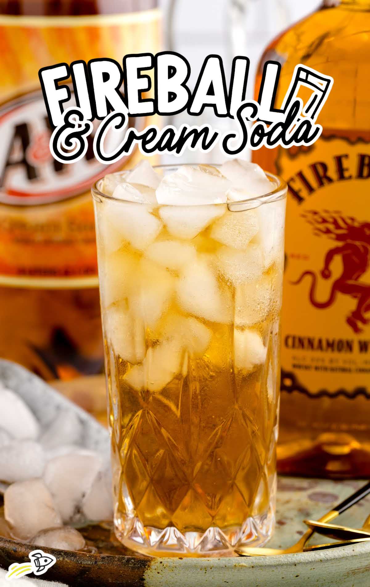 a glass of Fireball and Cream Soda with ice