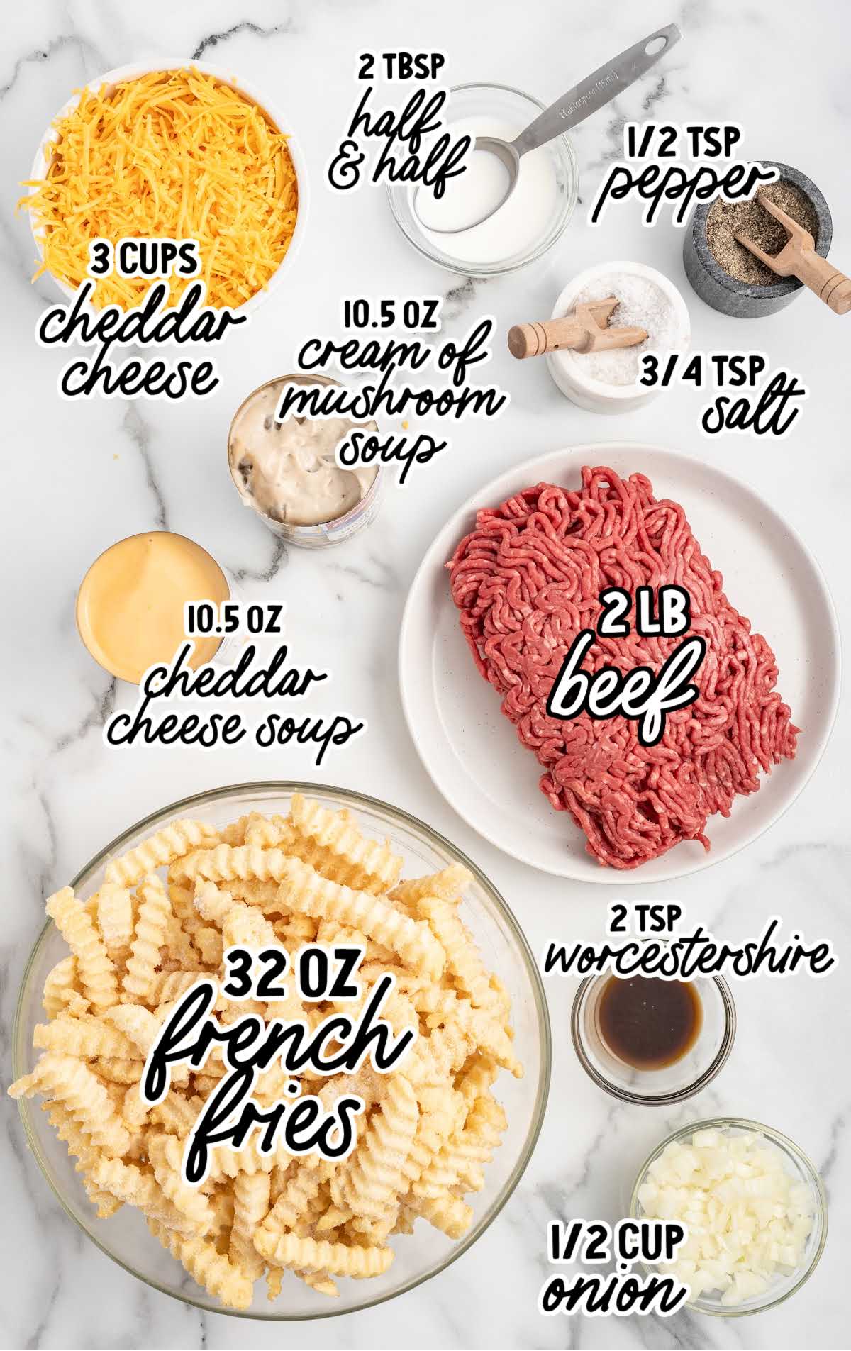 French Fry Casserole raw ingredients that are labeled